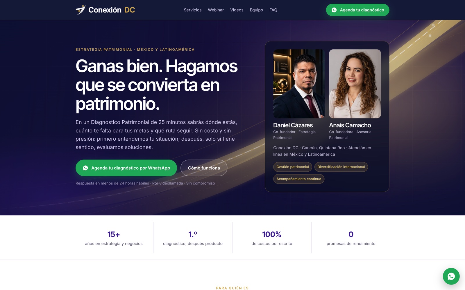 Portada de conexiondcadvisors.com: sitio de Conexión DC, estrategia patrimonial