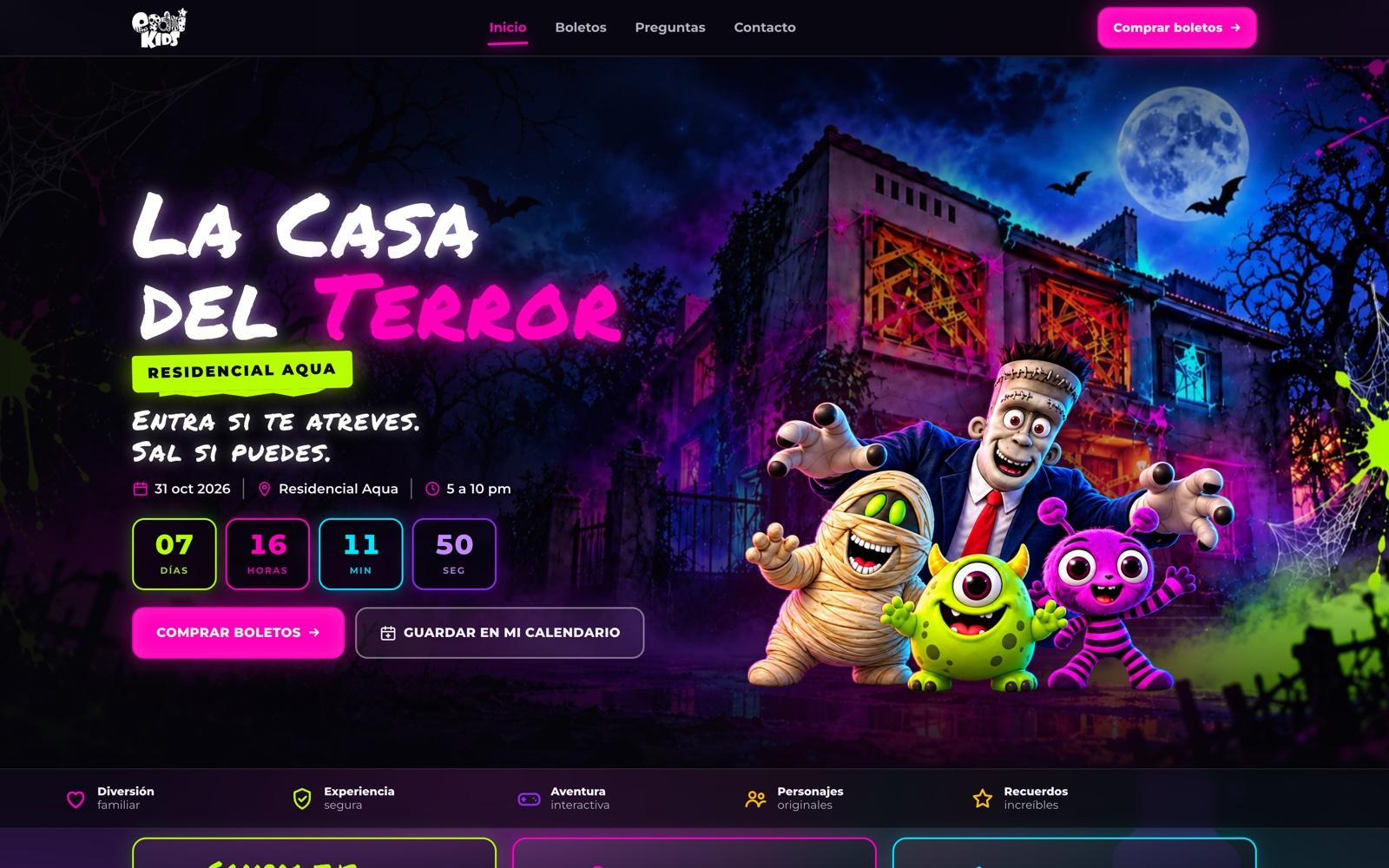 Portada de boletos.esdrikids.com: venta de boletos de La Casa del Terror, evento de Halloween familiar en Cancún