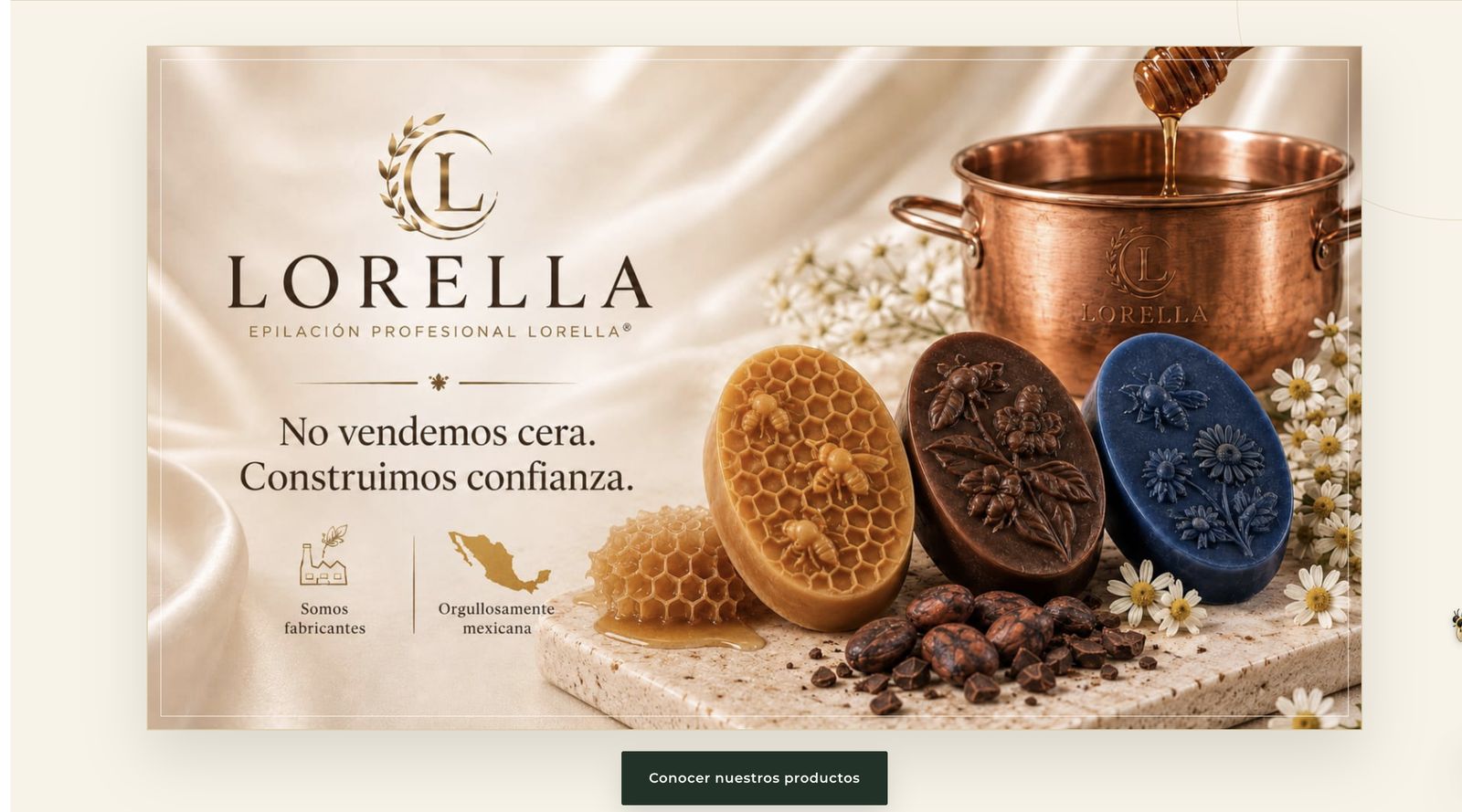 Portada de grupolorella.com: marca de ceras de epilación profesional Lorella