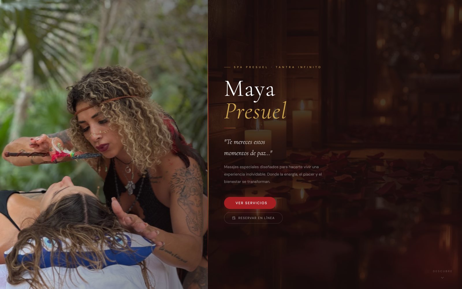 Portada de mayapresuel.com: sitio de spa con reservación de masajes en línea