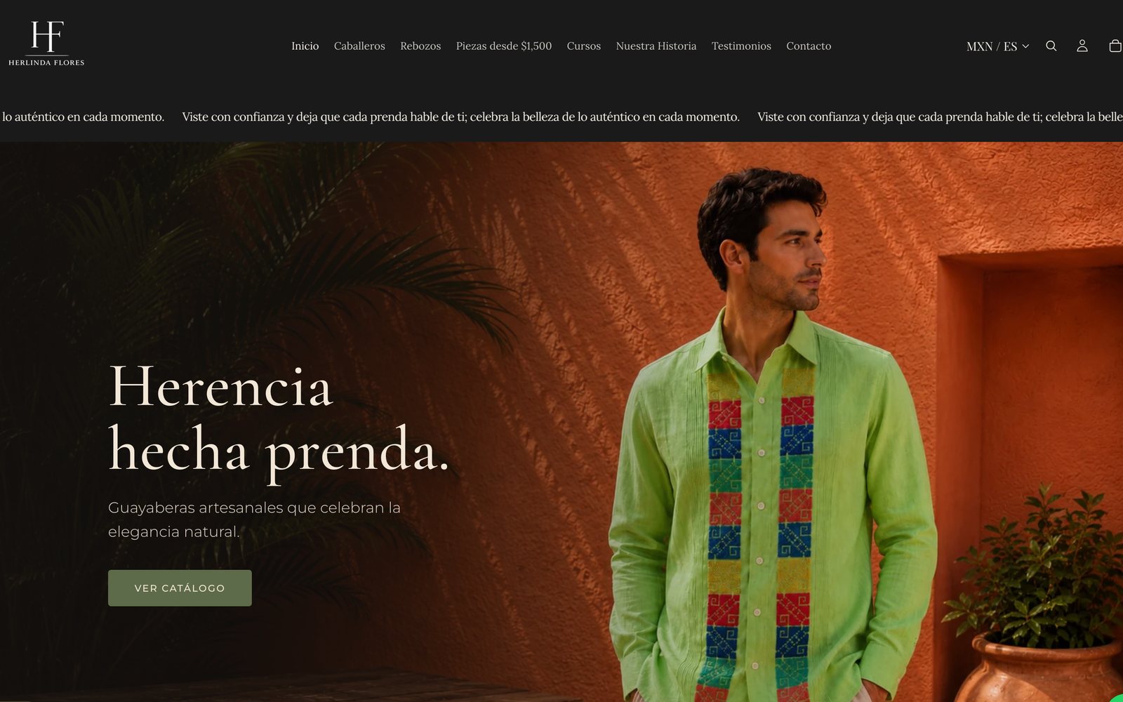 Portada de ropadelino.com.mx: tienda en línea de guayaberas artesanales de lino