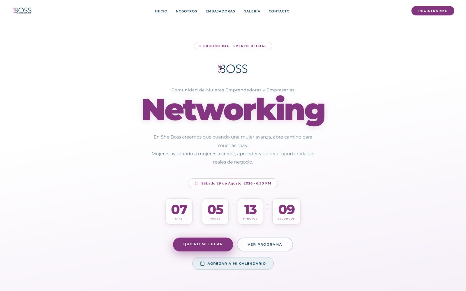 Portada de sheboss.mx: sitio de la comunidad de networking She Boss