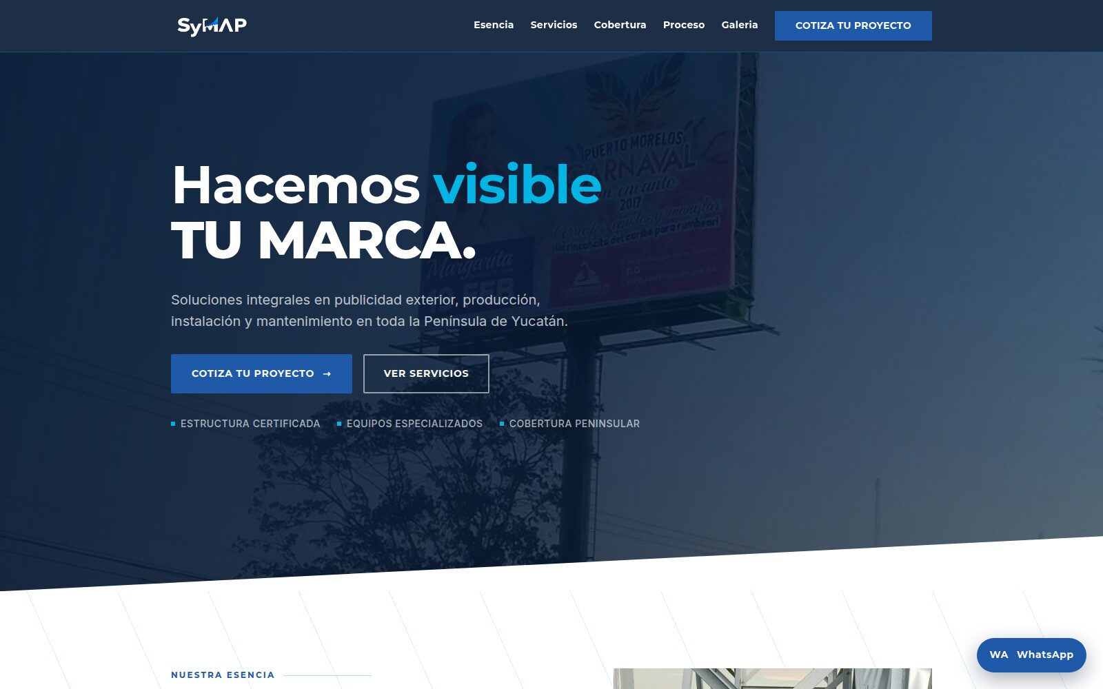 Portada de symap.com.mx: sitio de SyMAP, publicidad exterior en la Península de Yucatán